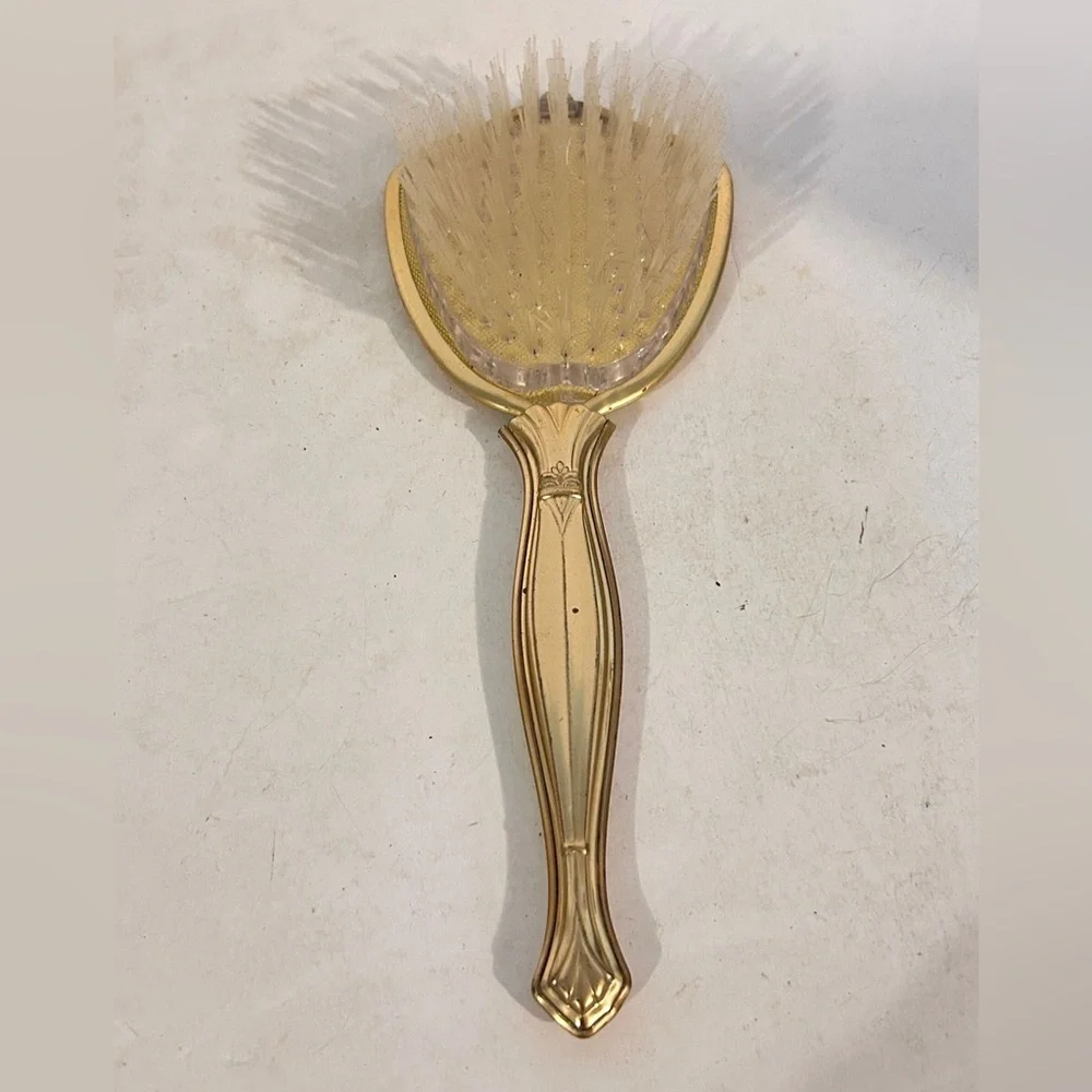 Vintage Gold Tone Silver Tone Acrylic Hair Brush 10”